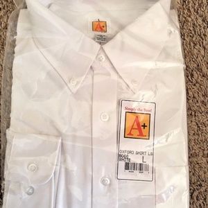 New Men White Long Sleeve Oxford Shirt Large A+ Buttondown Collar School Uniform